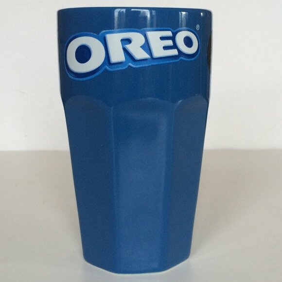 Oreo 2023 Cookie Ceramic Glass Blue Wafer Design Lettering Brown Cookie Print - Picture 1 of 8